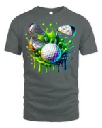 Neon Golf Ball Splash T-Shirt - gray t-shirt on white background