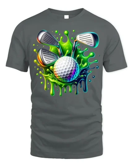 Neon Golf Ball Splash T-Shirt - gray t-shirt on white background