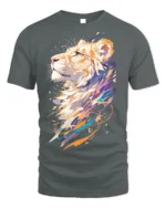 Colorful Abstract Lion Art T-Shirt - gray t-shirt on white background