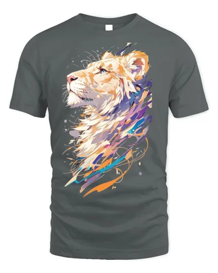 Colorful Abstract Lion Art T-Shirt - gray t-shirt on white background