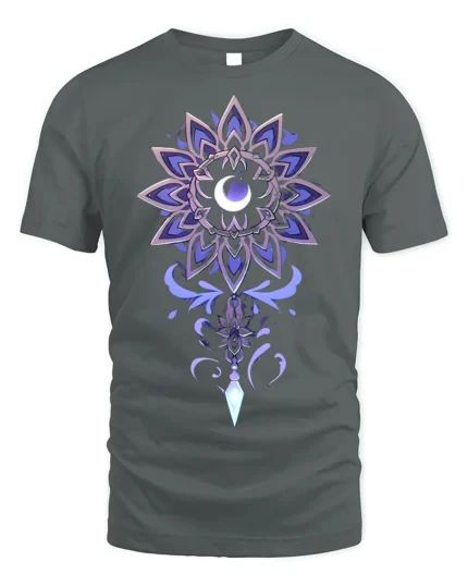 Mystic Moon Mandala Crystal T-Shirt - gray t-shirt on white background