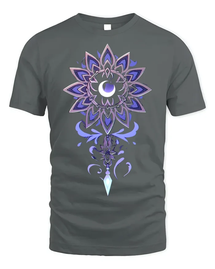Mystic Moon Mandala Crystal T-Shirt - gray t-shirt on white background
