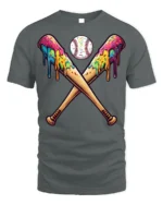 Funny Baseball Bats Ice Cream T-Shirt for Summer - gray t-shirt on white background