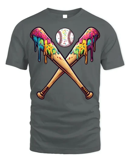 Funny Baseball Bats Ice Cream T-Shirt for Summer - gray t-shirt on white background