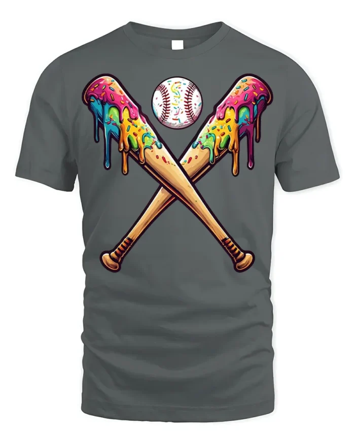 Funny Baseball Bats Ice Cream T-Shirt for Summer - gray t-shirt on white background
