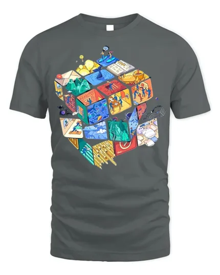 Colorful Puzzle Cube Art T-Shirt - gray t-shirt on white background