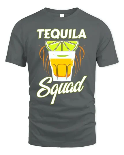 Tequila Squad Drinking Party T-Shirt for Summer Fun - gray t-shirt on white background
