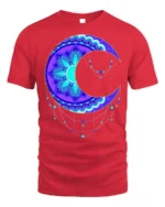 Mystic Mandala Crescent Moon T-Shirt for Men - red t-shirt on white background
