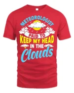 Meteorologist T-Shirt Head In The Clouds Tee - red t-shirt on white background