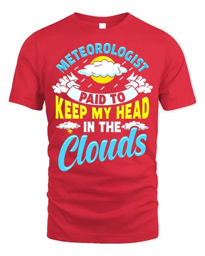 Meteorologist T-Shirt Head In The Clouds Tee - red t-shirt on white background