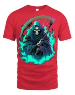 Neon Grim Reaper Flame T-Shirt - red t-shirt on white background