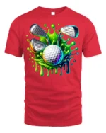 Neon Golf Ball Splash T-Shirt - red t-shirt on white background