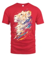 Colorful Abstract Lion Art T-Shirt - red t-shirt on white background
