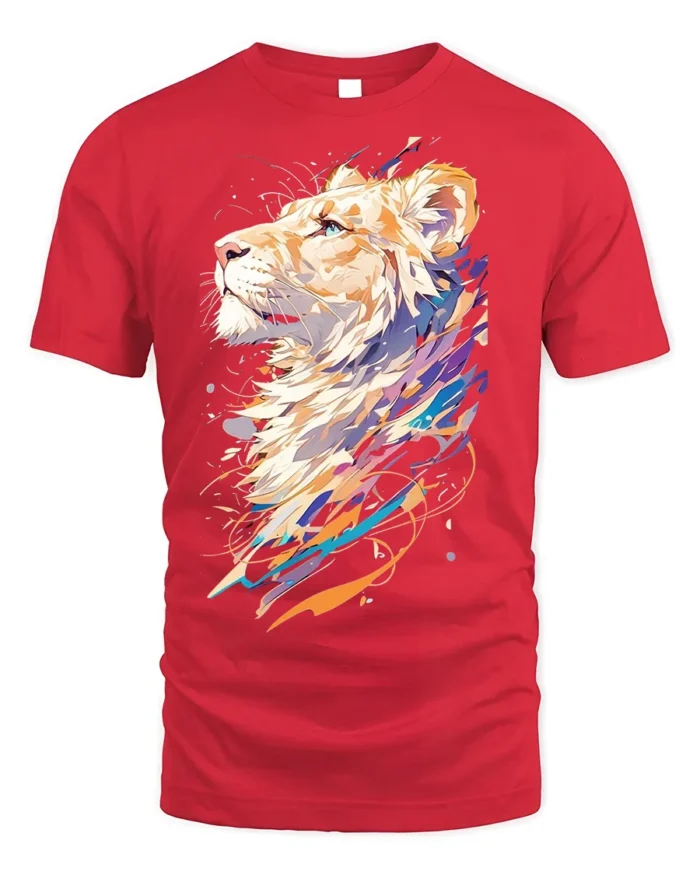 Colorful Abstract Lion Art T-Shirt - red t-shirt on white background