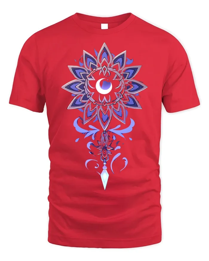 Mystic Moon Mandala Crystal T-Shirt - red t-shirt on white background