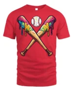 Funny Baseball Bats Ice Cream T-Shirt for Summer - red t-shirt on white background