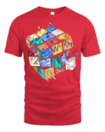 Colorful Puzzle Cube Art T-Shirt - red t-shirt on white background
