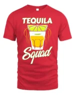 Tequila Squad Drinking Party T-Shirt for Summer Fun - red t-shirt on white background