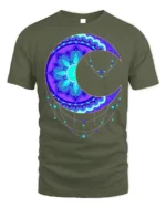 Mystic Mandala Crescent Moon T-Shirt for Men - military green t-shirt on white background