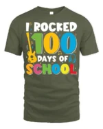 I Rocked 100 Days of School T-Shirt - military green t-shirt on white background