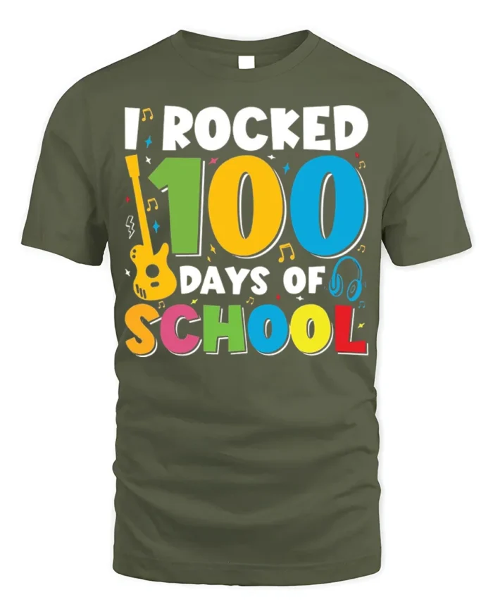 I Rocked 100 Days of School T-Shirt - military green t-shirt on white background