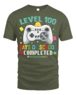 Level 100 Days of School Completed T-Shirt - military green t-shirt on white background