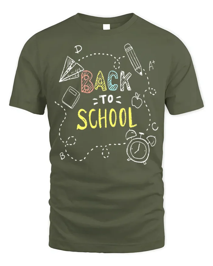 Back To School Doodle T-Shirt - military green t-shirt on white background
