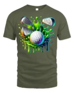 Neon Golf Ball Splash T-Shirt - military green t-shirt on white background