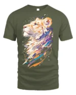 Colorful Abstract Lion Art T-Shirt - military green t-shirt on white background
