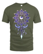 Mystic Moon Mandala Crystal T-Shirt - military green t-shirt on white background
