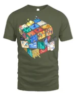Colorful Puzzle Cube Art T-Shirt - military green t-shirt on white background
