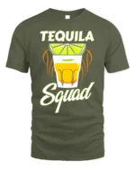 Tequila Squad Drinking Party T-Shirt for Summer Fun - military green t-shirt on white background