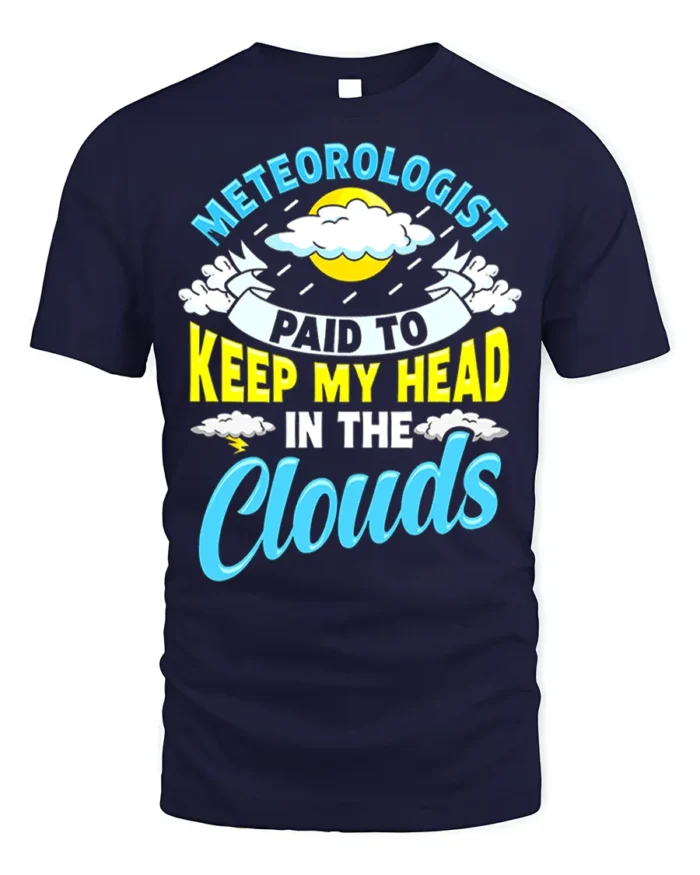 Meteorologist T-Shirt Head In The Clouds Tee - navy t-shirt on white background