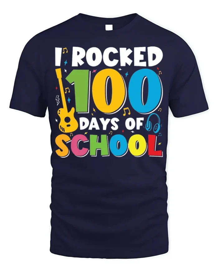 I Rocked 100 Days of School T-Shirt - navy t-shirt on white background
