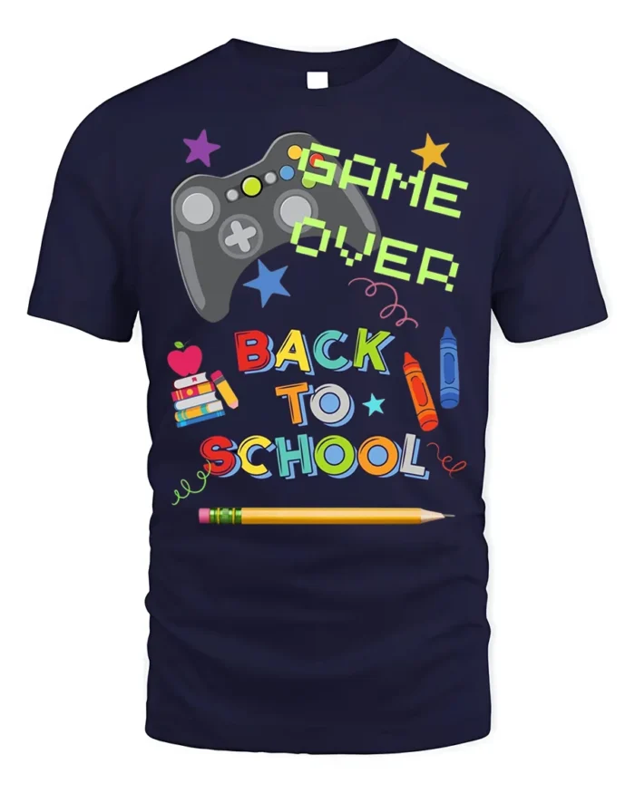 Game Over Back To School T-Shirt - navy t-shirt on white background