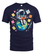 Astronaut Reading on Earth T-Shirt - navy t-shirt on white background