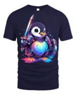Penguin Knight Warrior T-Shirt - navy t-shirt on white background