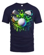 Neon Golf Ball Splash T-Shirt - navy t-shirt on white background