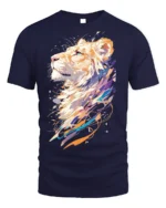 Colorful Abstract Lion Art T-Shirt - navy t-shirt on white background