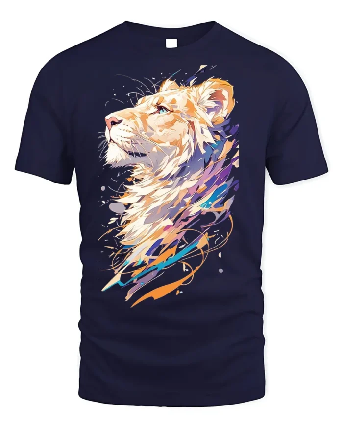 Colorful Abstract Lion Art T-Shirt - navy t-shirt on white background