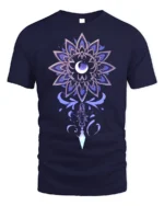 Mystic Moon Mandala Crystal T-Shirt - navy t-shirt on white background