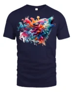 Colorful Smoke Wolf Howling T-Shirt - navy t-shirt on white background