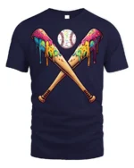 Funny Baseball Bats Ice Cream T-Shirt for Summer - navy t-shirt on white background
