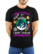 Forget Princess Astrophysicist Space T-Shirt - model wearing black shirt, hands behind back