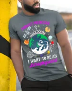 Forget Princess Astrophysicist Space T-Shirt - model in grey shirt leaning against column