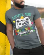 Level 100 Days of School Completed T-Shirt - model in grey shirt leaning against column