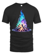 Colorful Galaxy Campfire Art Printed T-Shirt - black t-shirt on white background