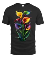 Rainbow Calla Lily Art Print T-Shirt - black t-shirt on white background