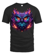 Flaming Owl T-Shirt with Fiery Abstract Art Design - black t-shirt on white background
