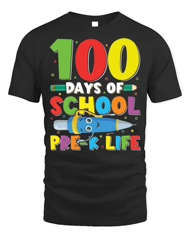 100 Days of School Pre-K Life T-Shirt - black t-shirt on white background